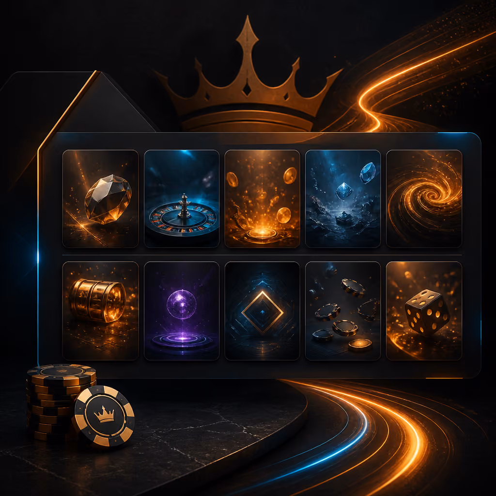 Slotproviders en spelstudio’s als abstracte tegelwand met koperen accenten