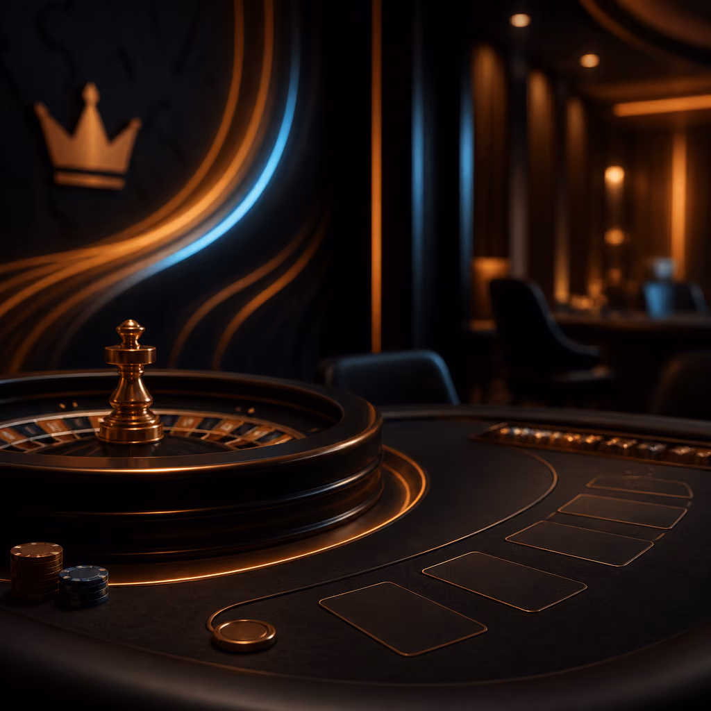 Live casino en tafelspellen met donkere tafel en koperkleurig licht
